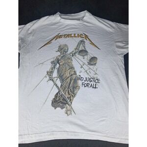 Metallica And Justice For All White Graphic T-Shirt Mens Large Band Tee 2021